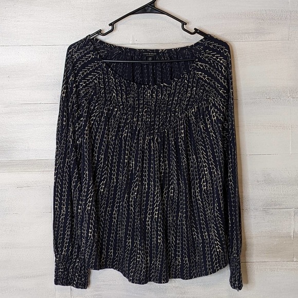 Lucky Brand Blue and Cream Loose Fit Long Sleeve Knit Top Size L - Picture 1 of 4